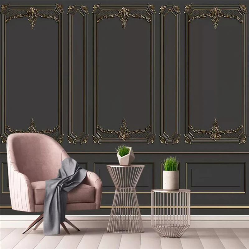 

Custom Mural Wallpaper European Style Golden Relief Pattern Sofa Background Wall Painting