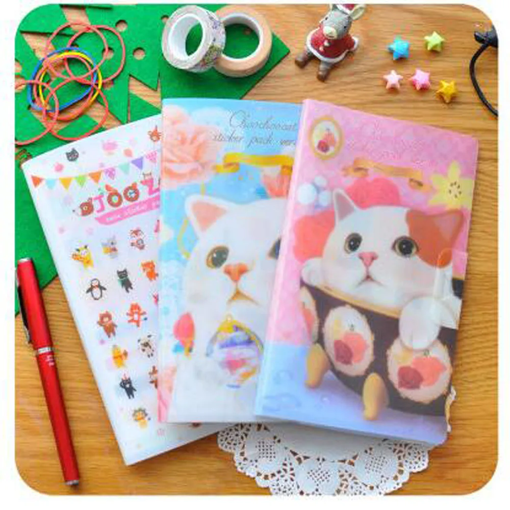 XRHYY 8Pcs/Set With PVC Bag Cat Deco Craft Stickers Pack Diary Scrapbooking DIY For Kids Iphone Laptop