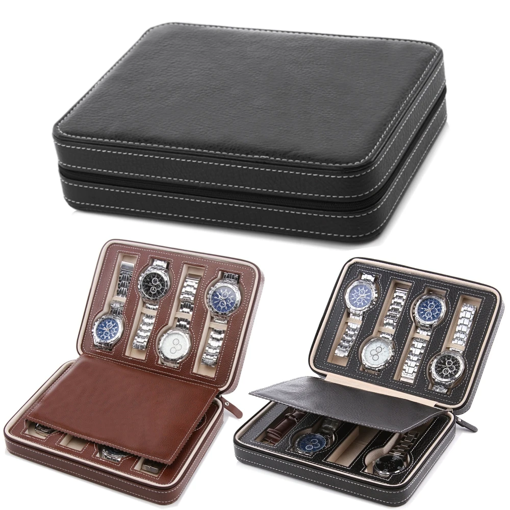 

8 Slots PU Leather Watch Box Storage Showing Watches Display Storage Box Case Tray Zippere Travel Jewelry Watch Collector Case