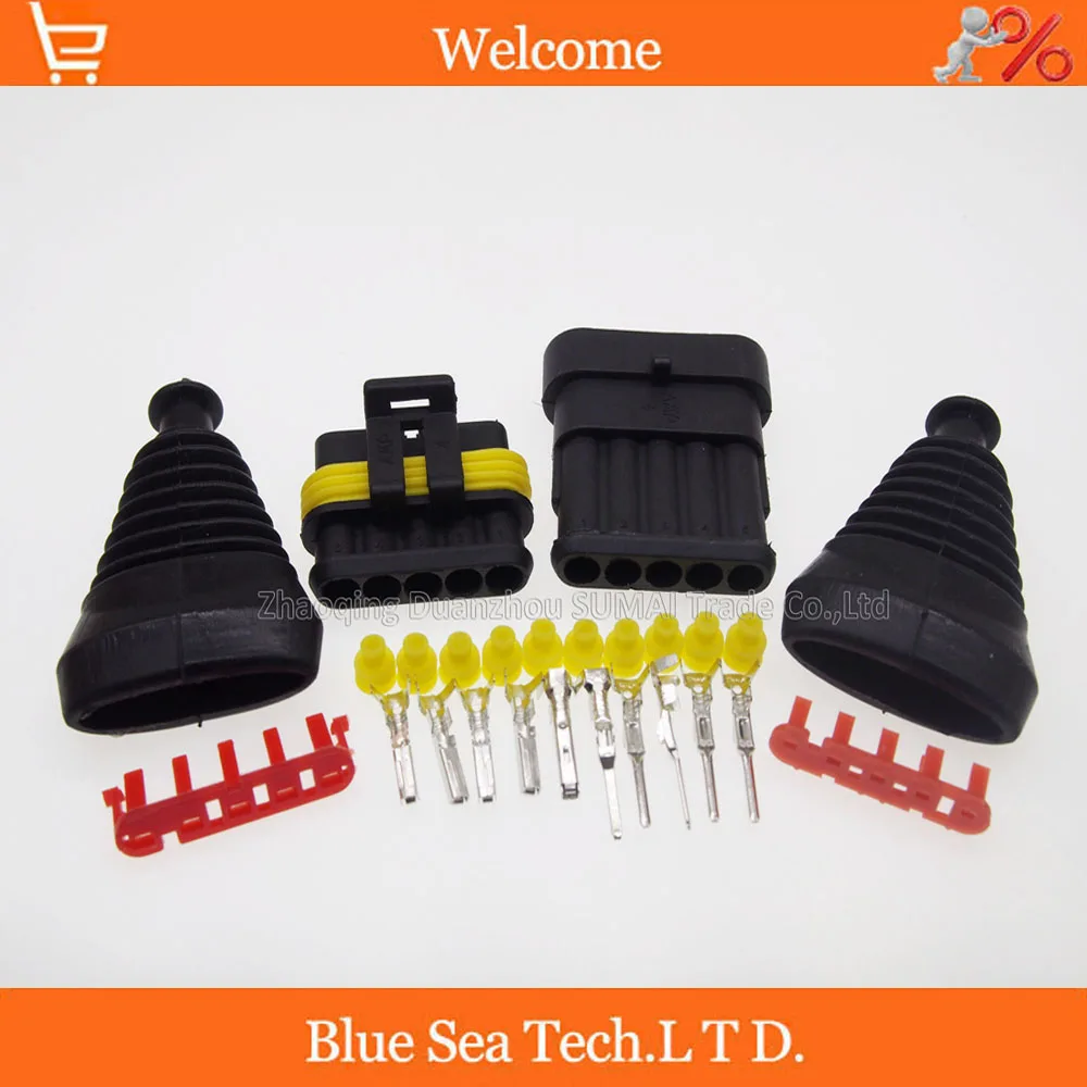 10 sets 5 Pin AMP Auto HID Connectors+sheath(2 pcs) sets for HEV/EV Start/Stop/Inverter Systems etc.