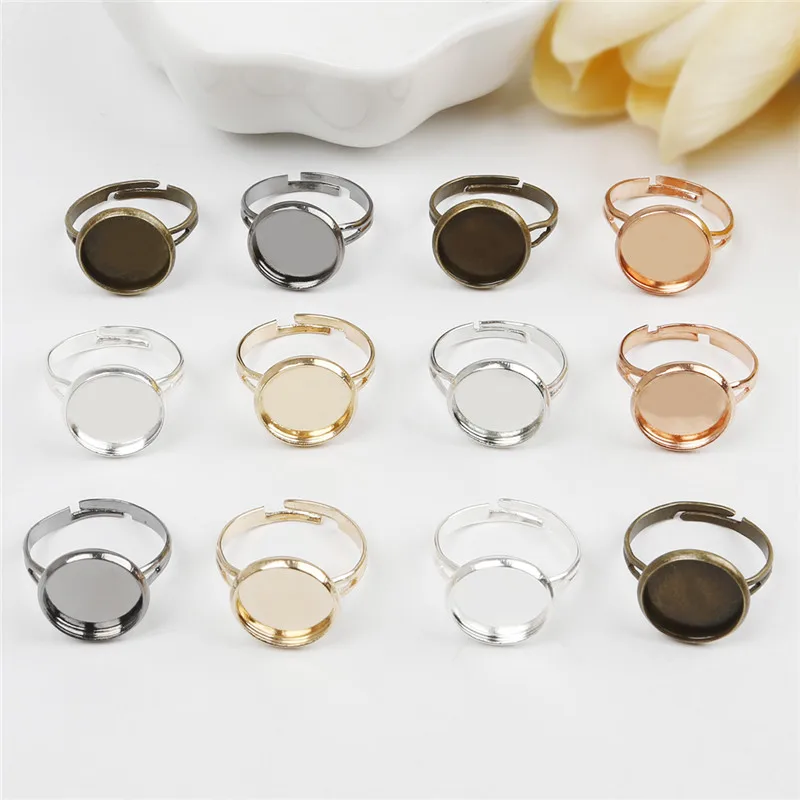 10pcs/lots Iron Ring Base Adjustable Blank Ring Base For Cabochons Cameo DIY Charm Ring Jewelry Making Findings