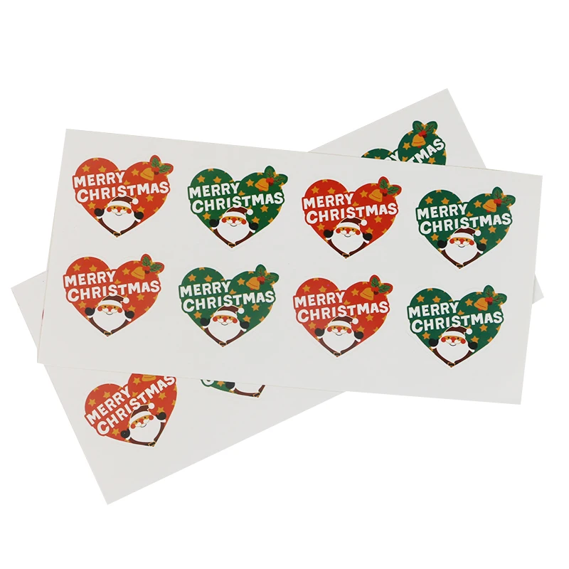 80pcs Paper Sticker heart shape Christmas Label Gift Package Sealing Stickers for Cookie,Candy,Nuts Package,Christams santa tree