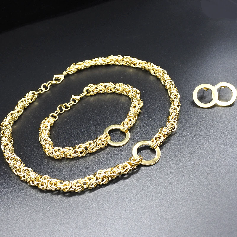 AMUMIU Gold Color Chain Link Necklace Bracelets Earrings Set For Men Women HZTZ112