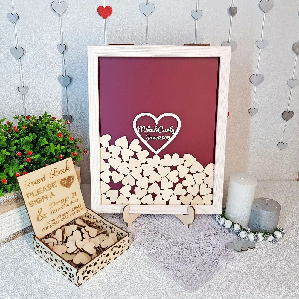 Wooden Wedding Classic  Memory  Guest Book, Elegant Drop Box with hearts,Mr&Mrs Guest Book Alternative, wedding Guest Book.