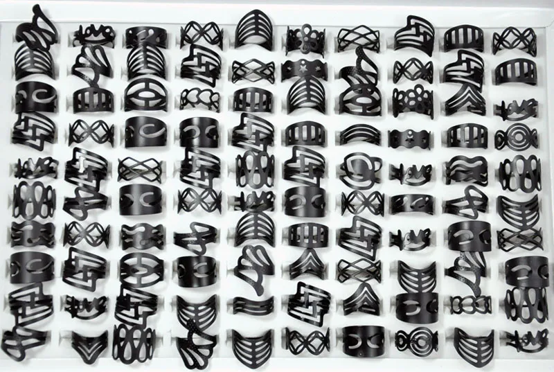 300Pcs Vintage Matte Black Alloy Ring Gypsy Adjustable Finger Tattoo Rings Lots For Women Men Mix Style Jewelry Wholesale LR4040