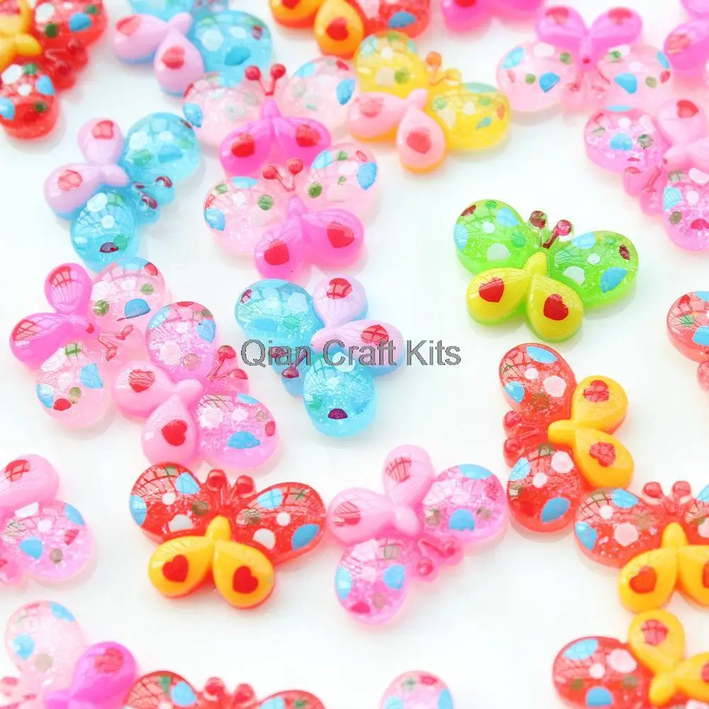 

200pcs 22mm mixed colors Glitter Butterfly Kawaii Flatback Resin Cabochon hairbow center scrapbooking D25