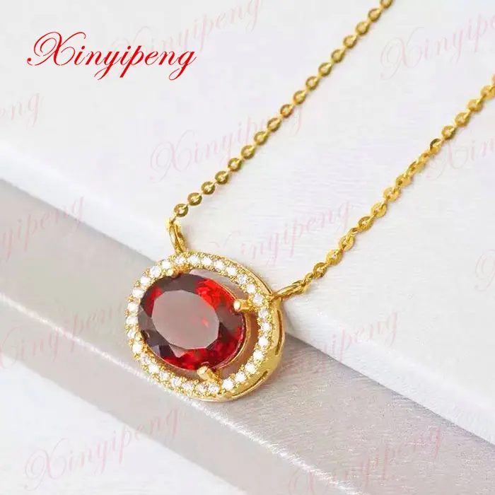 

18 k gold necklaces natural garnet pendants Fashion contracted joker