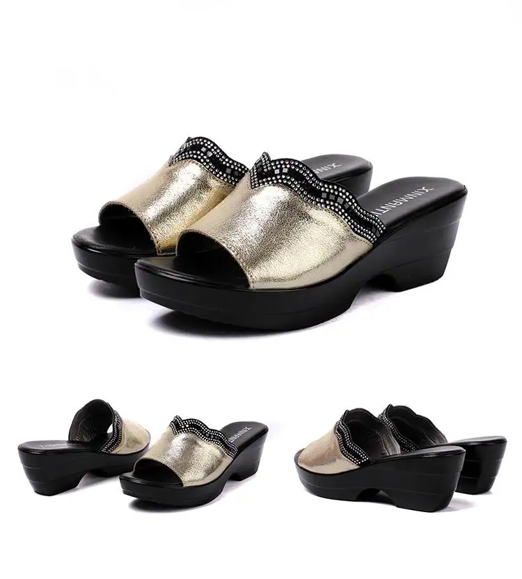 GKTINOO Women Slipper\'s 2024 Ladies Summer Slippers Shoes Women High Heels Fashion Rhinestone Summer Shoes