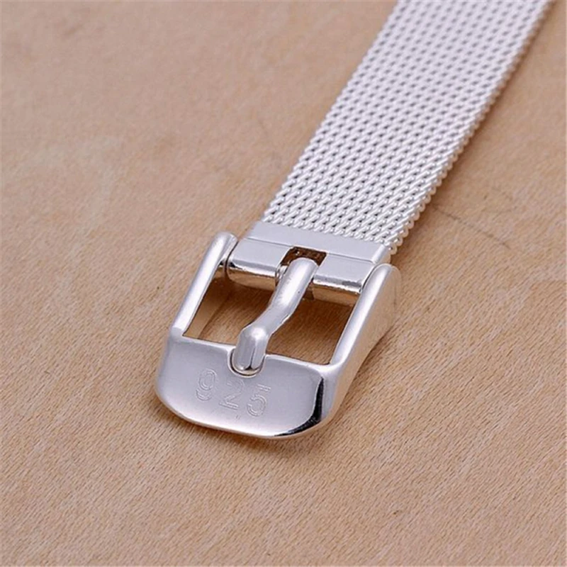 DOTEFFIL 925 Sterling Silver 10/12/14mm Web Watch Belt Bangles Bracelets For Women Men Wedding Engagement Jewelry