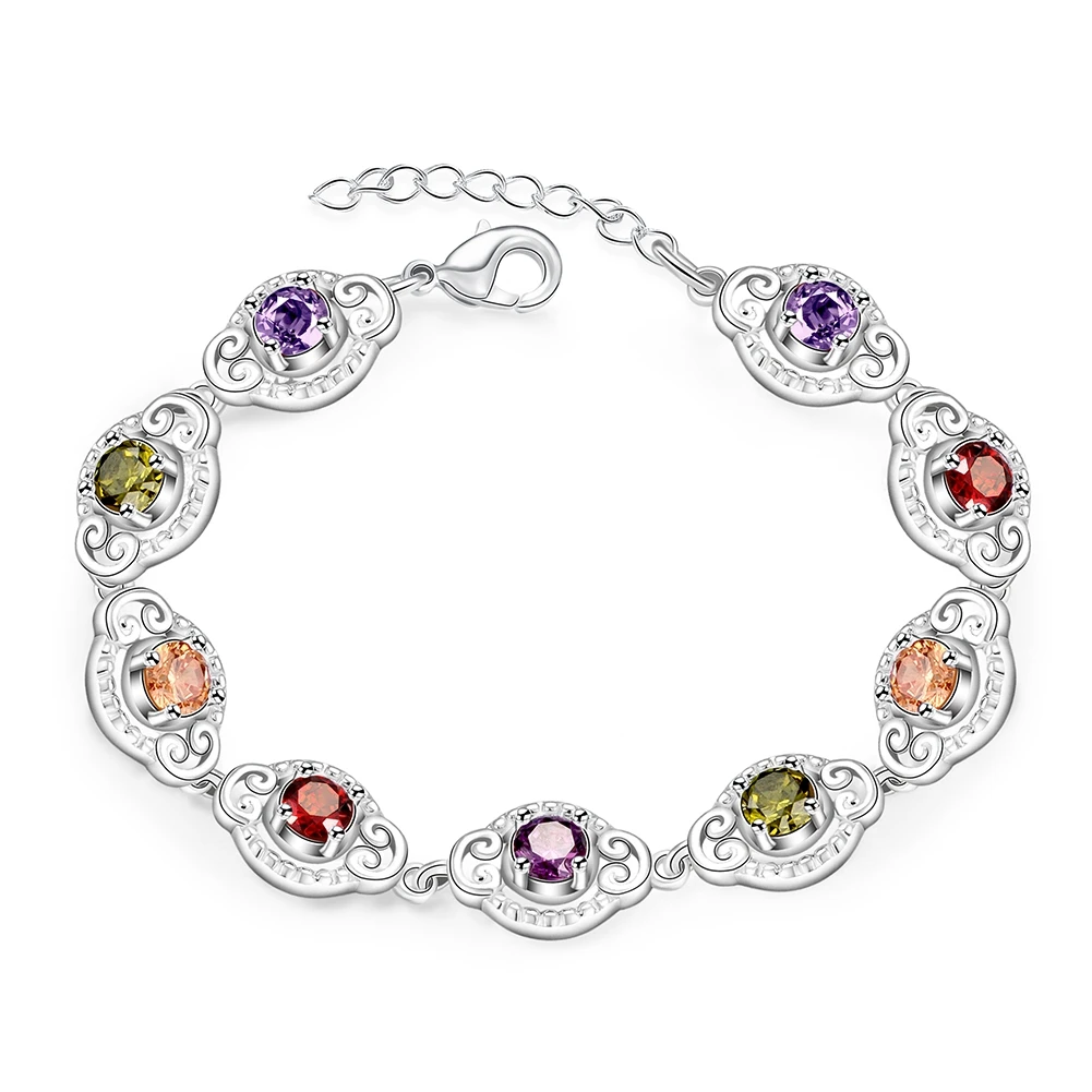 Pretty Colorful Multi Colors Real Zircon Bracelets 925 Sterling Silver Extender Woman Lady Bracelet Bangle Jewelry Top Sell