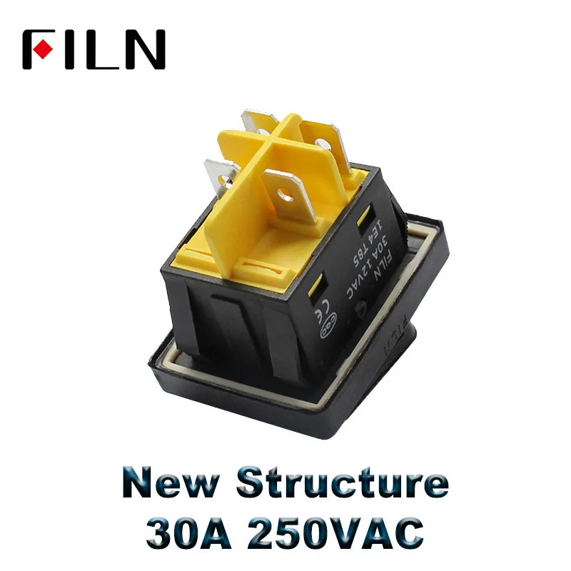 30A 250VAC Waterproof KCD4 Rocker Switch on off DPST rocker switch IP67 switch on off on with LED lamp illuminated