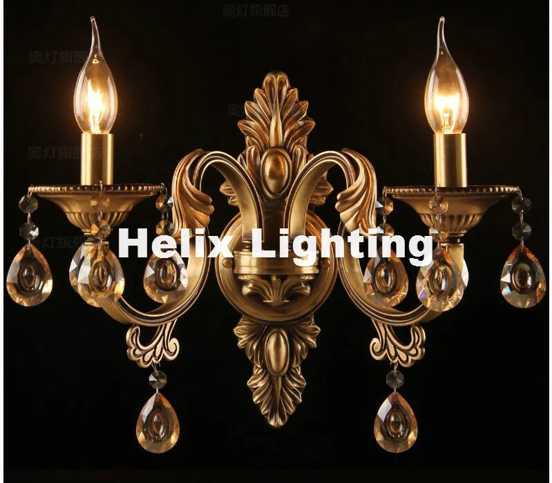 Free Shipping European Luxury Bronze E14 Copper Art Decor Crystal Wall Lamp for Bedroom aisle Living room Corridor Garden Lamp