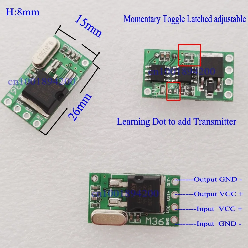 DC6V 7.4V 8.4V 7.6V 9V 12V 24V 16V 28V 36V Mini Mos Receiver Micro Wireless Receiver +Transmitter No Sound Remote Control Switch