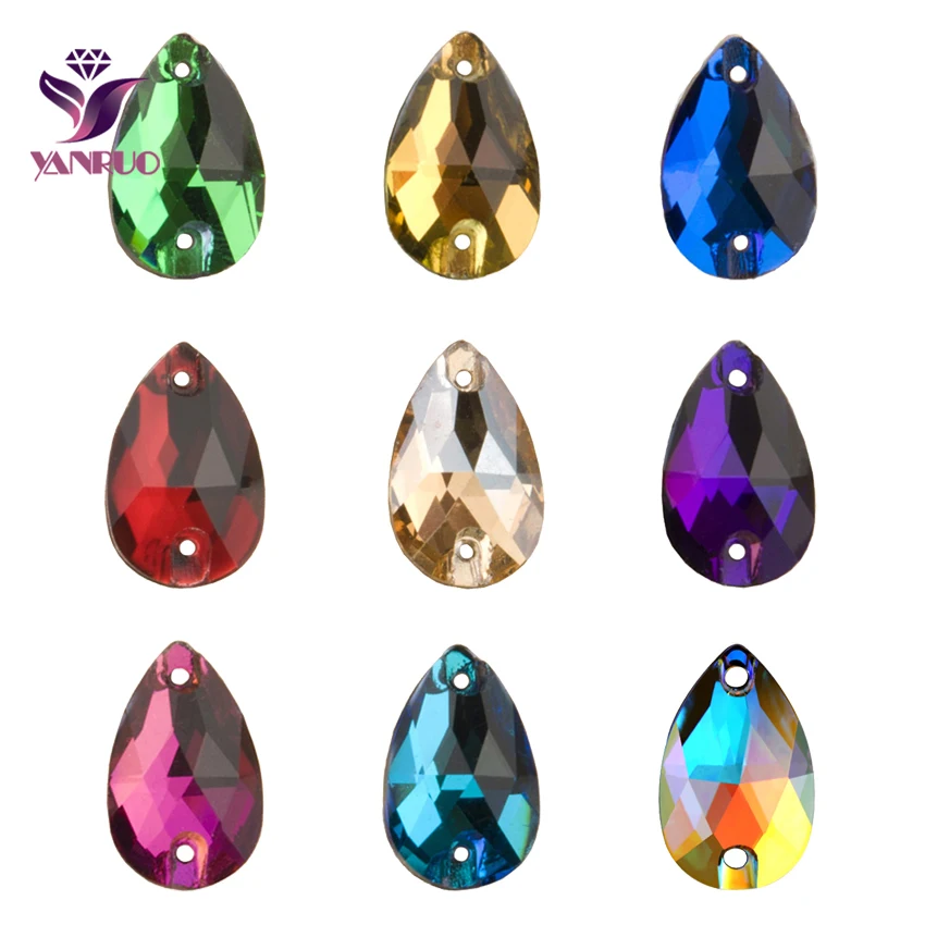 YANRUO Teardrop Sew-on Rhinestones Glass Crystal Stone Sewing Embroidery Clothes Accessories Stones For DIY Wedding Dress Decor