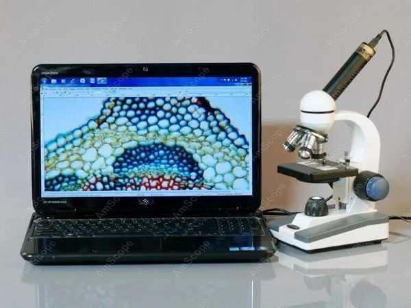Mikroskop Senyawa Monokuler Siswa Portabel Seri AmScope M150 40X-1000X+ LED dan 25 Slide yang Disiapkan