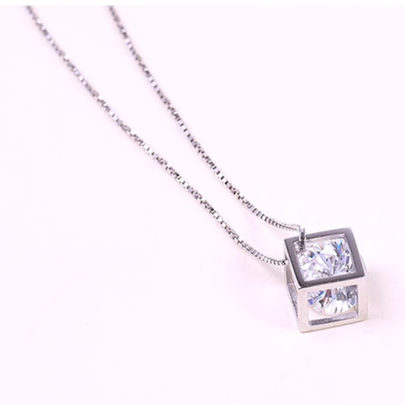 XIYANIKE Silver Color Necklace For Women Pendant Necklace Cube Crystal Necklace Summer Clothing Jewelry Accessory