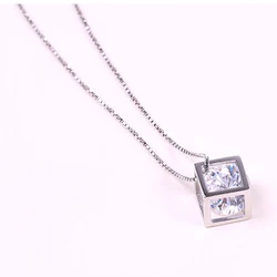 XIYANIKE Silver Color Necklace For Women Pendant Necklace Cube Crystal Necklace Summer Clothing Jewelry Accessory