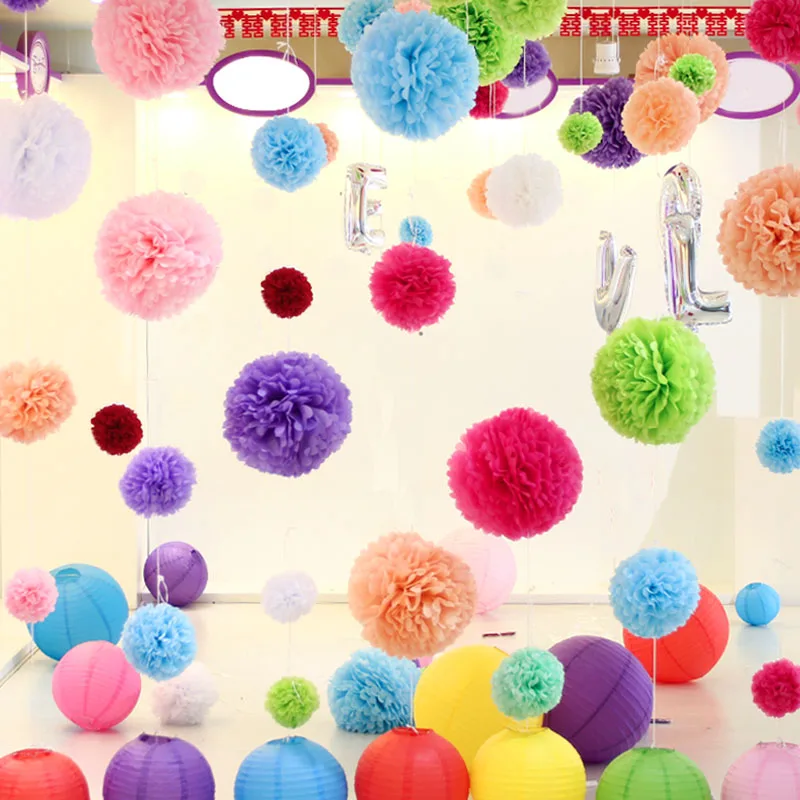 Pompones de papel tisú de 4 pulgadas (10cm), pompones de flores para decoración del hogar, suministros de fiesta festiva, bolas de recuerdo de boda, 1 pieza