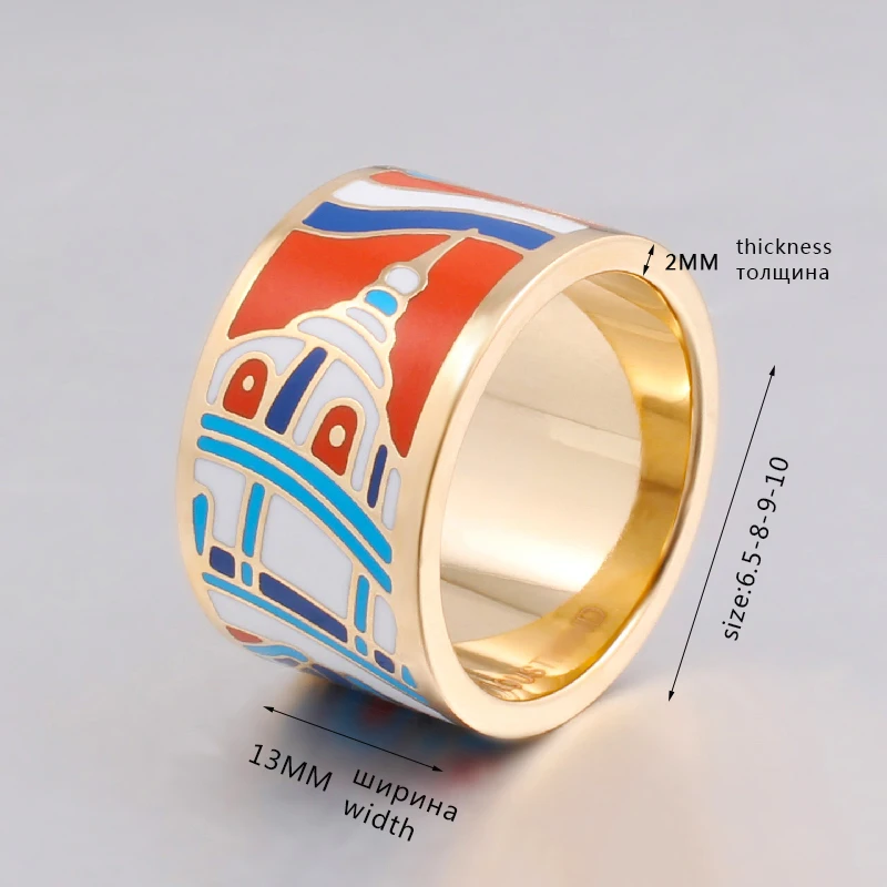 New Arrival Stainless Steel Big Rings for Women Gold-color Design The Rich and Colorful Fashion Enamel Rings