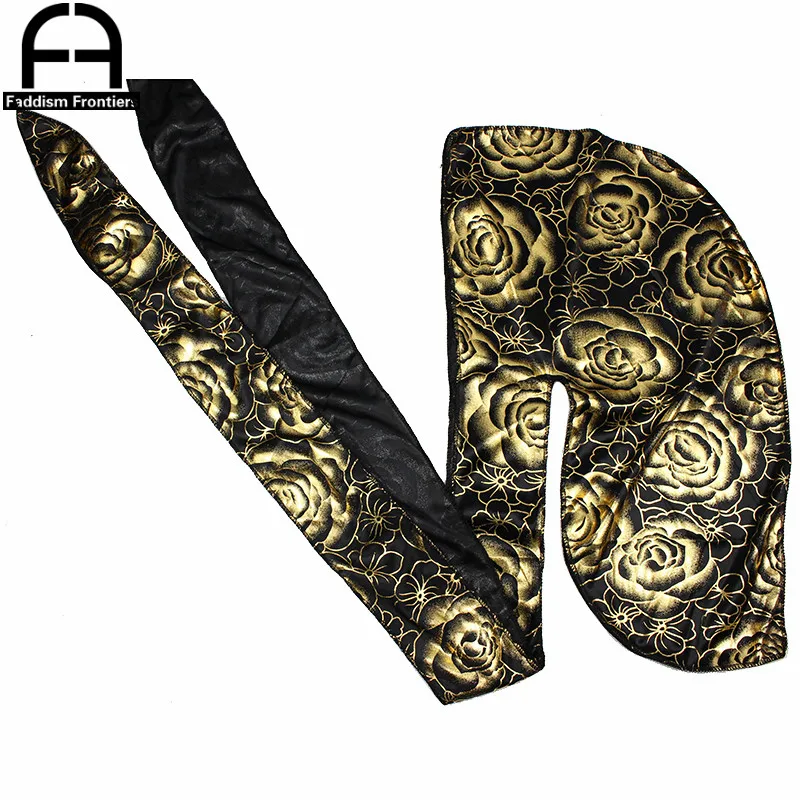 Benutzerdefinierte männer Druck Seidig Durags Turban Hut Bandanas Headwear Rose Gedruckt Männer Seide Durag Langen Riemen Wellen Haar Zubehör – Detail 4