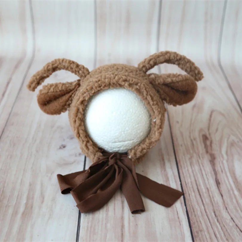 Brown Handmade Baby Animal Hat Lovely Sheep Bonnet Prop Newborn Animal Bonnet Baby Studio Photography Props