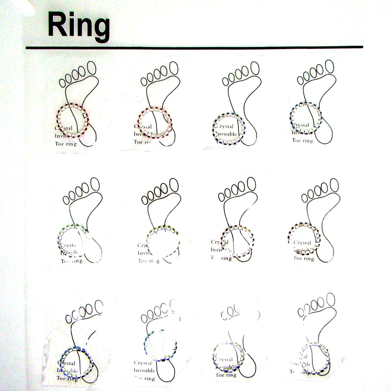 Rhinestone Colorful Stretch Toe Ring Fashion Elastic Finger Ring Ornaments Summer Jewelry 6Colors Equally Mixed Total 12pcsx