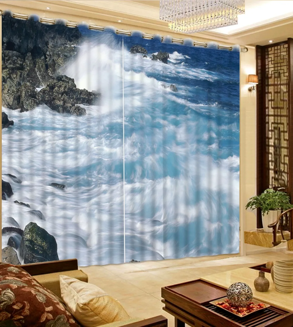 

Beautiful Photo 3d curtains Nature landscape waves Photo Customize size 3D curtain decoration home and decor