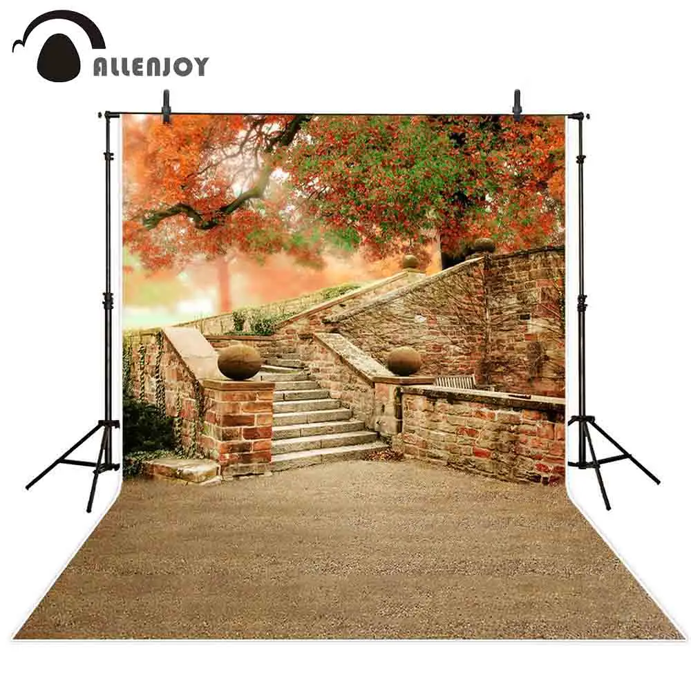 Allenjoy photography backdrop Fall maple old brick stairs autumn park background photo studio photocall photophone shoot prop