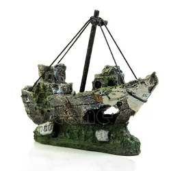 Wreck Sunk Ship Aquarium Ornament Sailing Boat Destroyer Fish Tank Cave Decor Free shipping-Y102