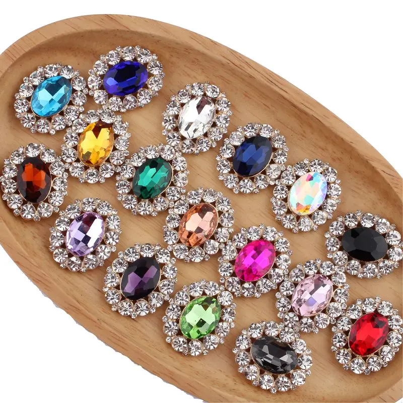 

120PCS 25mm*31mm High Quality Chic Shine Rhinestone Buttons For Hair Accessories Crystal For Headband Flower Centers