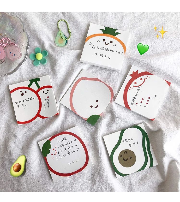 SIXONE 50 Sheets Lovely Fresh Cherry Fruit Note Book Sticky Note Girl ins Notepad pocket notebook message pad kawaii stationery