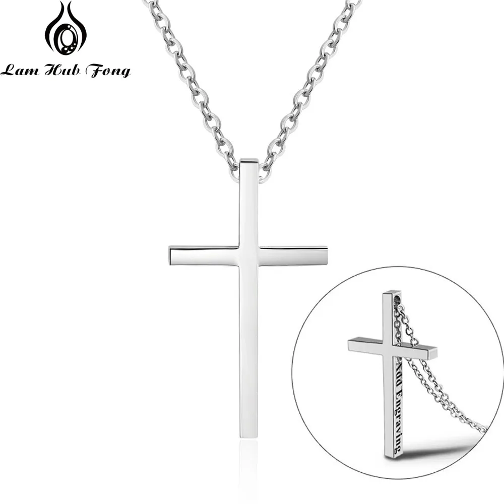 Personalized Cross Necklace Custom Name Necklace Come with Leather Chain Stainless Steel Jewelry Gift for Women (Lam Hub Fong）