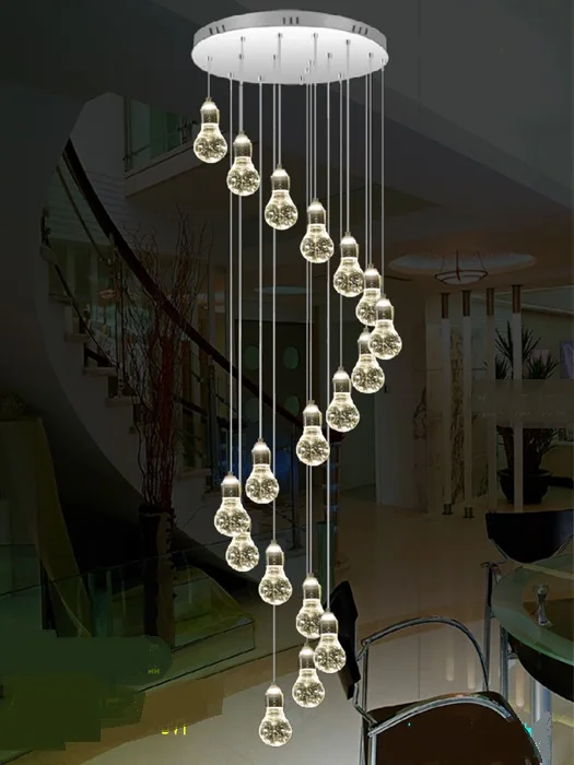 

Staircase light pendant light crystal pillar modern LED bubble pillar villa living room long rotating individual