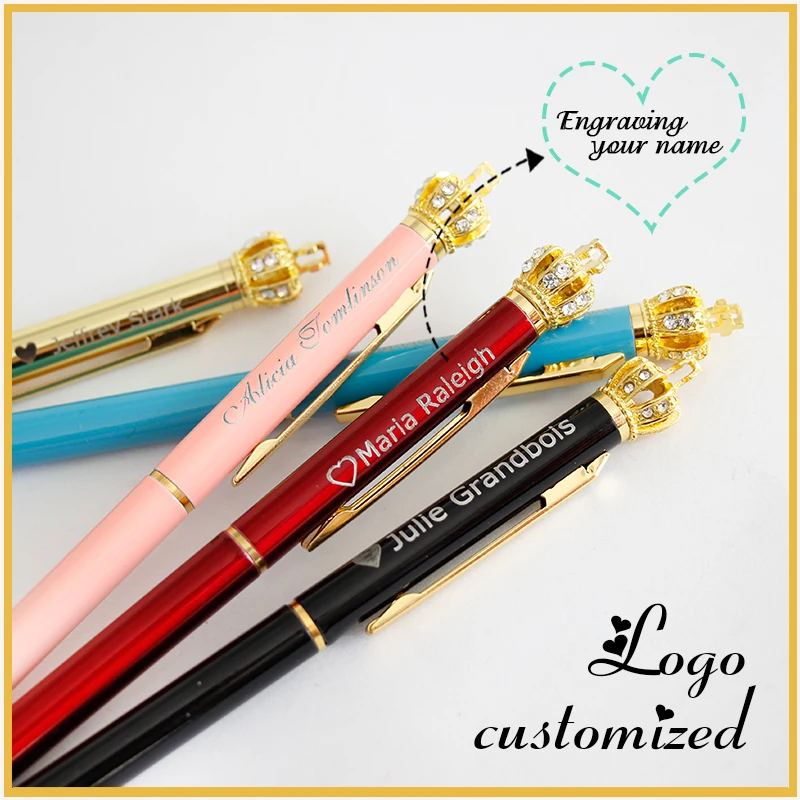 1pc Crown Metal Ballpoint Pens Cute Creative Stationery Pen Daily Writing Laser Customized LOGO Carving Office Supplies Gift Pen