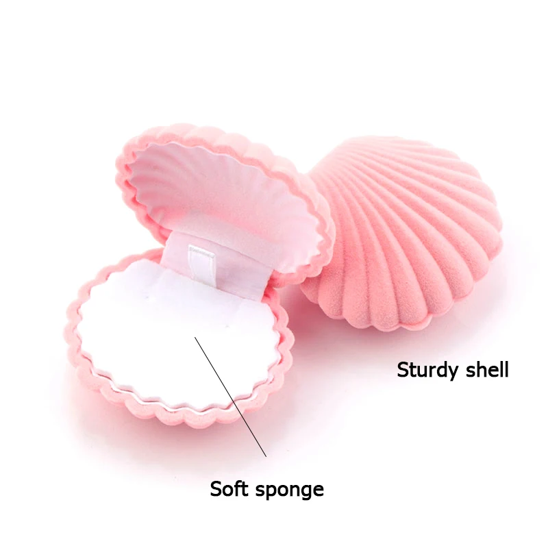 1 Piece Lovely Shell Shape Velvet Jewelry Box Wedding Engagement Ring Box for Earrings Necklace Bracelet Display Gift Box Holder