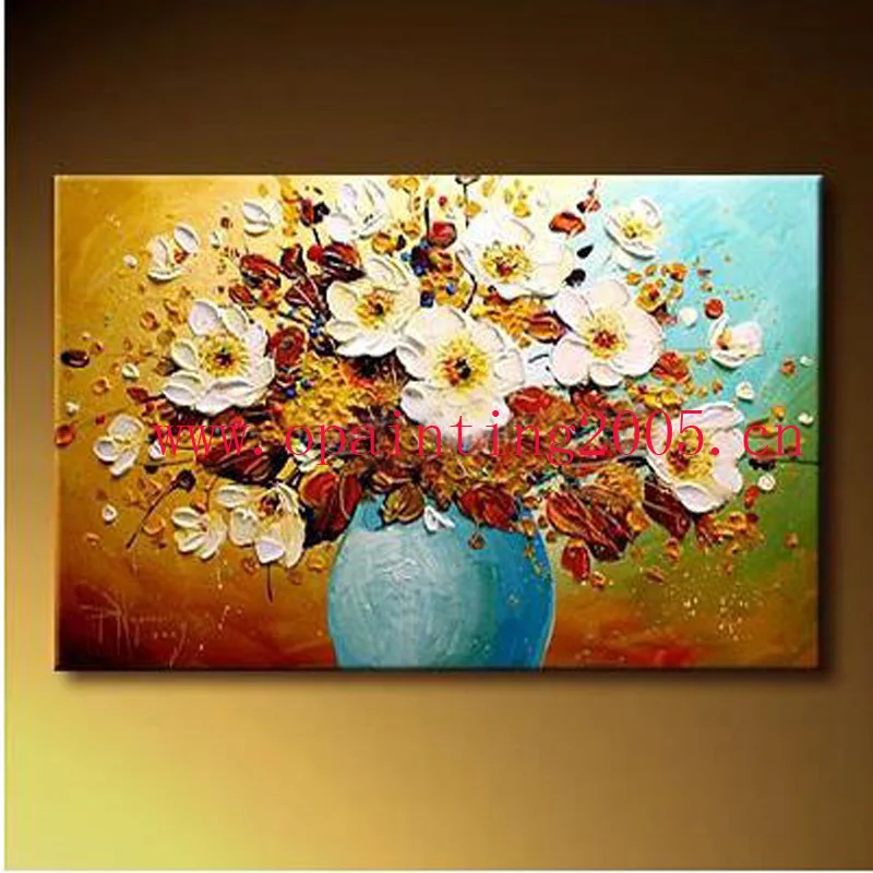 

Hand Painted Abstract Knife Flower Picture On Canvas Modern Oil Painting Handmade Wall Artwork Living Room Wall Decor Paintings