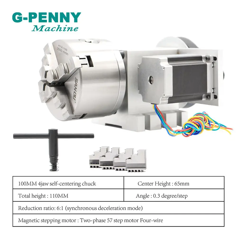 Imagem -05 - Kit Cabeça Divisória Cnc com Nema23 Stepper Motor Jawn 100 mm Rotação ° Eixo Eixo um Eixo Cnc Router Gravação para Madeira