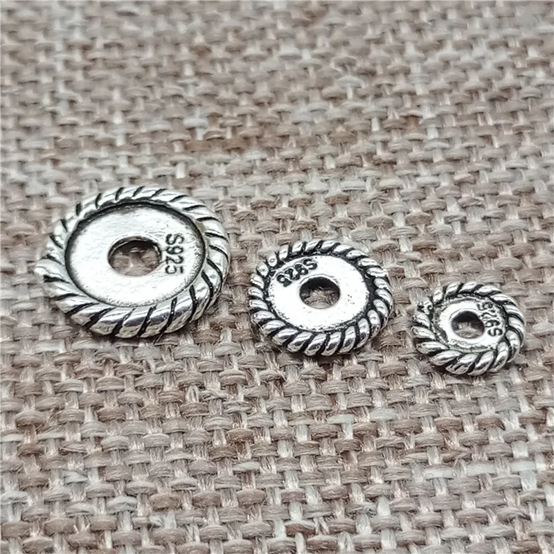Koraliki dystansowe w kształcie okrągłych opon ze srebra próby 925 do bransolet i naszyjników, 6 mm, 8 mm, 10 mm, 12 mm