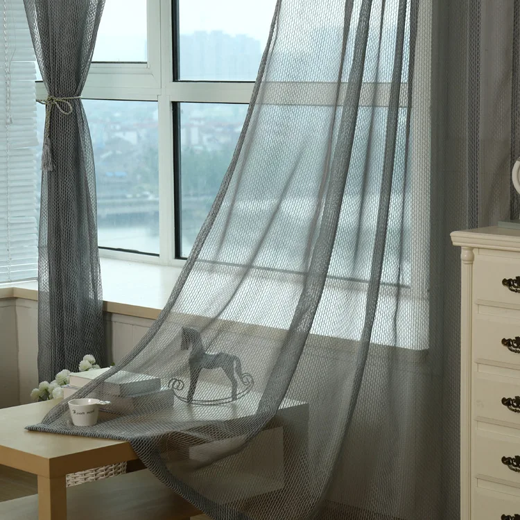 Contracted Sitting room Bedroom Balcony High-grade jacquard Blue-gray Curtains Translucent Tulle Cloth Art customized