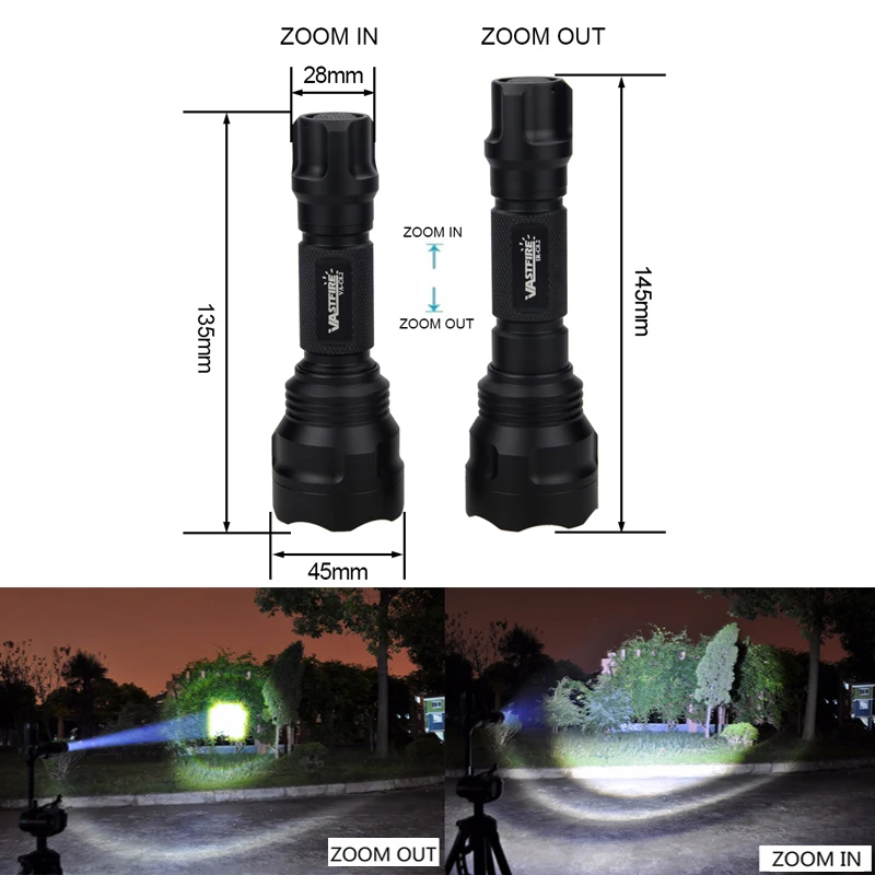 Upgrade New Tactical Green/Red/White Hunting Torch Zoomable Flashlight 250-300 Yards 1 Mode Weapon Light LED Lantern