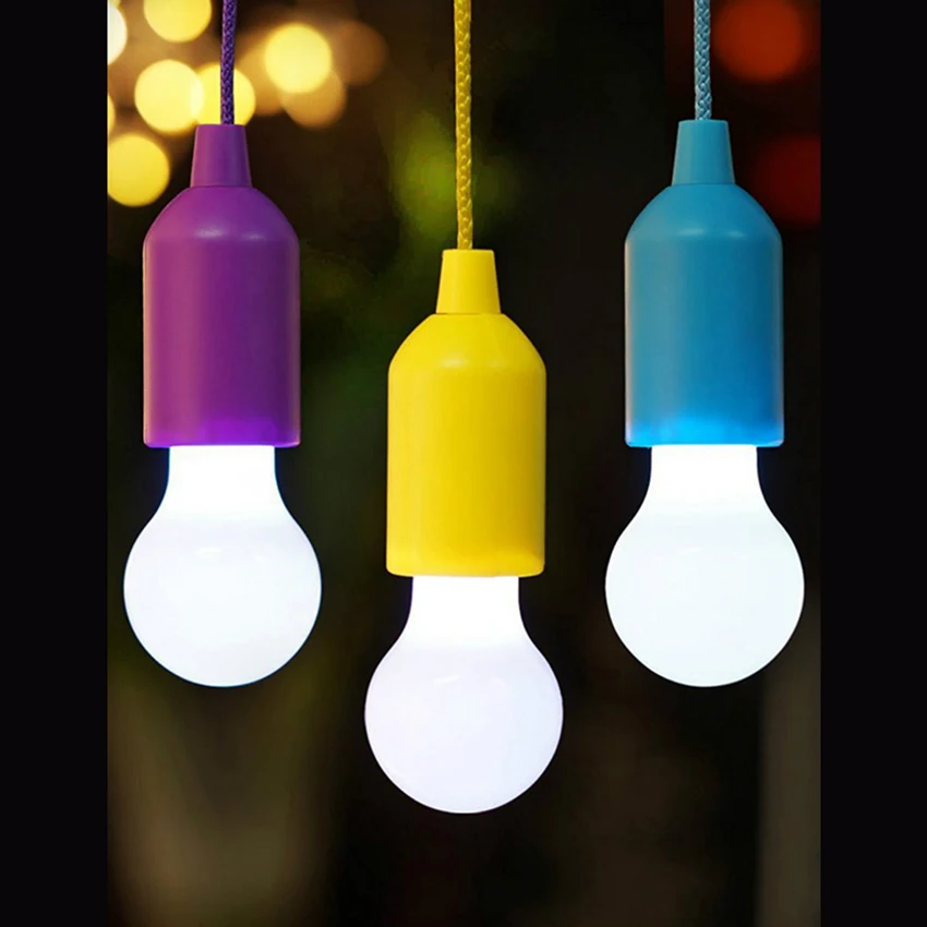 Portable Colorful Pull Cord LED Light Bulb Outdoor Street Retro Lighting Tent Camping Garden Hanging Night Lights Emergency Lamp