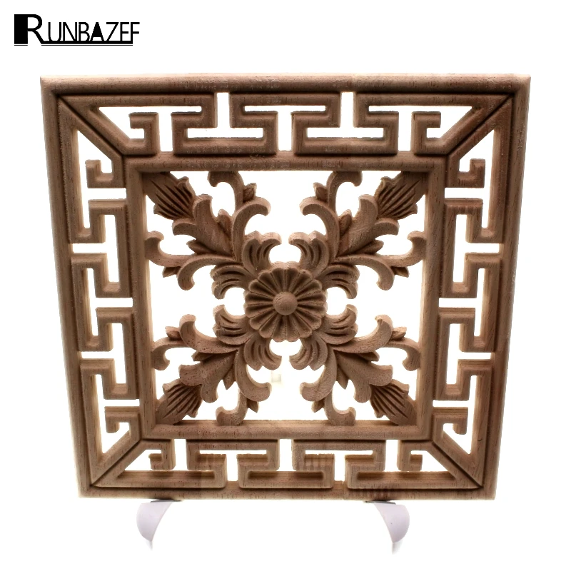 RUNBAZEF Arrival Vintage Unpainted Wood Carved Decal Corner Onlay Applique Frame Home Furniture Wall Cabinet Door Decor Crafts