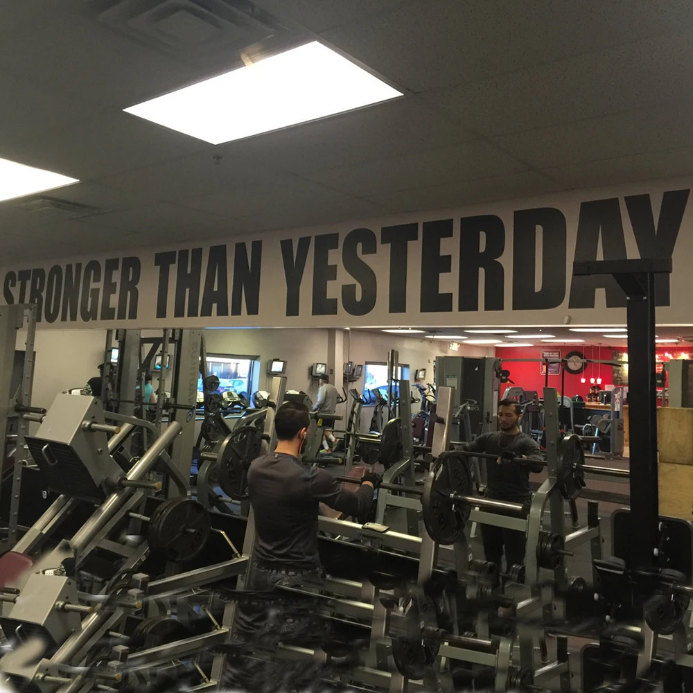 

Large Bodybuilding Fitness Quote Wall Decal Gym Workout Stronger Than Yesterday Quote Wall Sticker Exercise Vinyl Sport Art