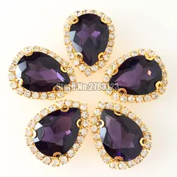 7x10mm 10x14mm 13x18mm 18x25mm 10 pz/borsa Deep purple faltback bottone Di Cristallo, AAA Vetro di Cristallo base In Oro sew on strass