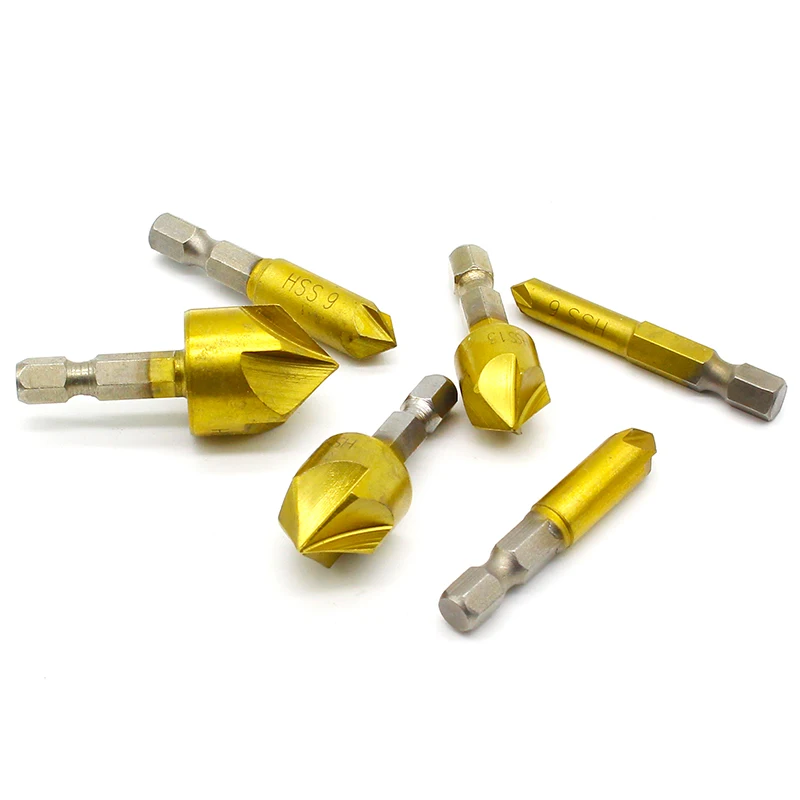 6PCS 5 Flute Chamfer Countersink 1/4