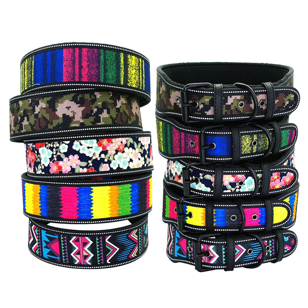 Dog Collar Nylon Printed Striped Pet Collar Perro Reflective Big Dogs Collars for Medium Large Dogs Greyhound Doberman Pitbull