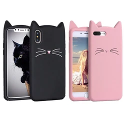 NEW 3D Cute Cartoon Beard Cat Ears Soft Silicone TPU Case For Iphone SE2020 5 5S 6 6S 7 8 Plus X XS Max Rubber Coque Back Cover