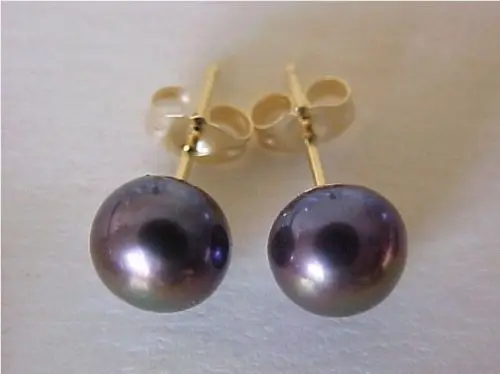 stunning round 11-12 mm black south sea pearl earring yellow stud Free shipping