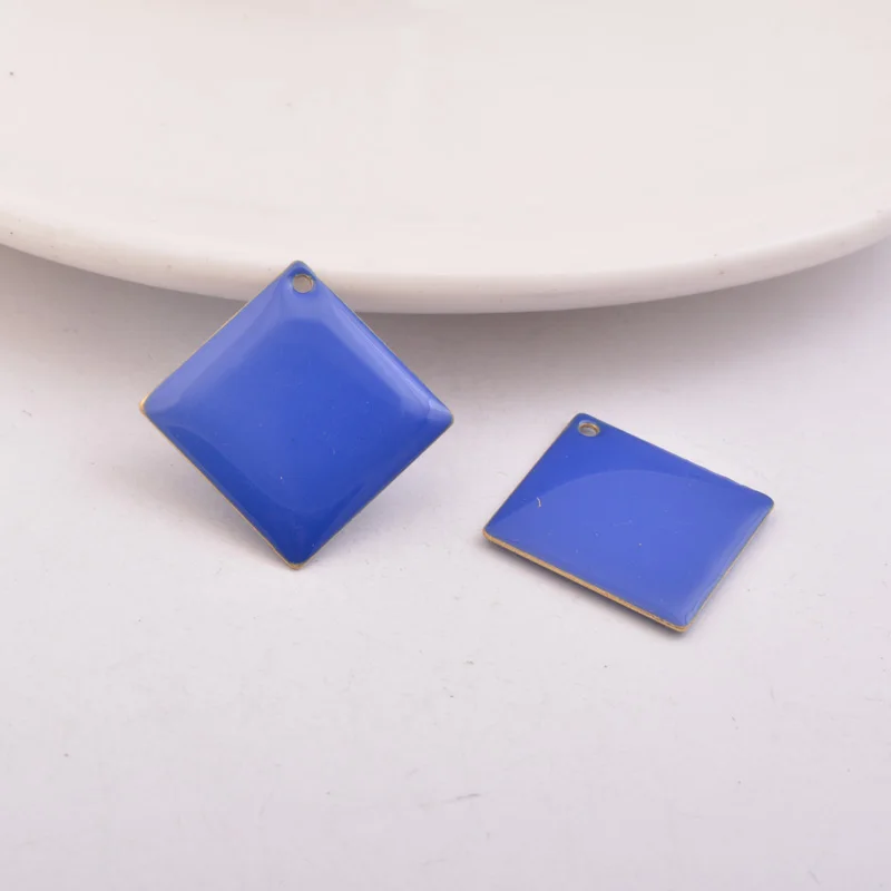10pcs/lot 24MM  Enamelled Square Charms Losange Black Orange Charms Copper Pendant DIY Jewelry Making