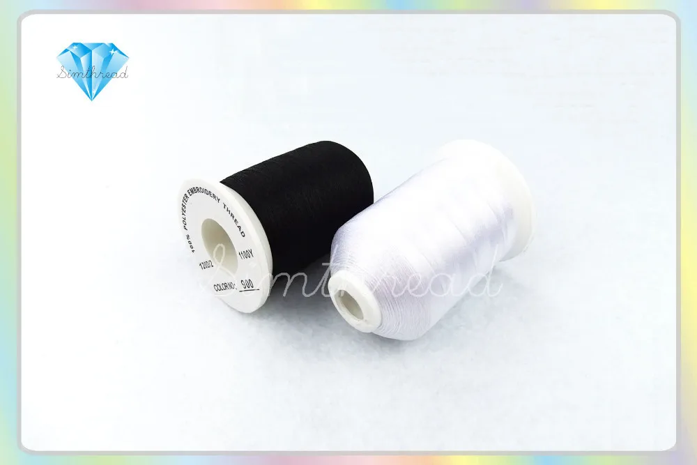 Brand Simthread White and Black Polyester Embroidery Thread 1000M/Spool Free Shipping